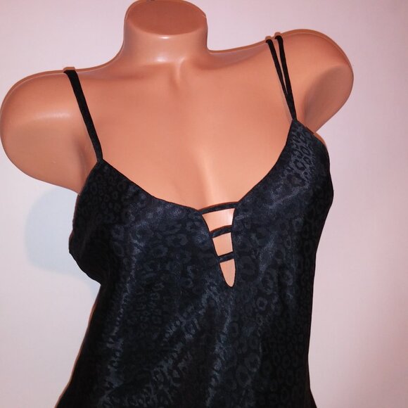 Edgemont Lingerie Chemise Slip Medium Black Leopard Sleeveless Sleepwear Preowne - Picture 4 of 11